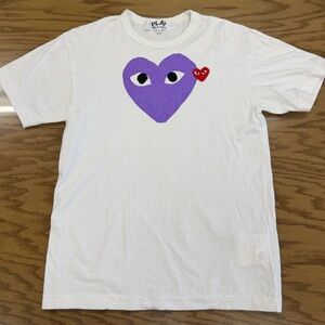 CDG Comme Des Garçons Play Purple Heart White T-Shirt 100% Authentic Size L